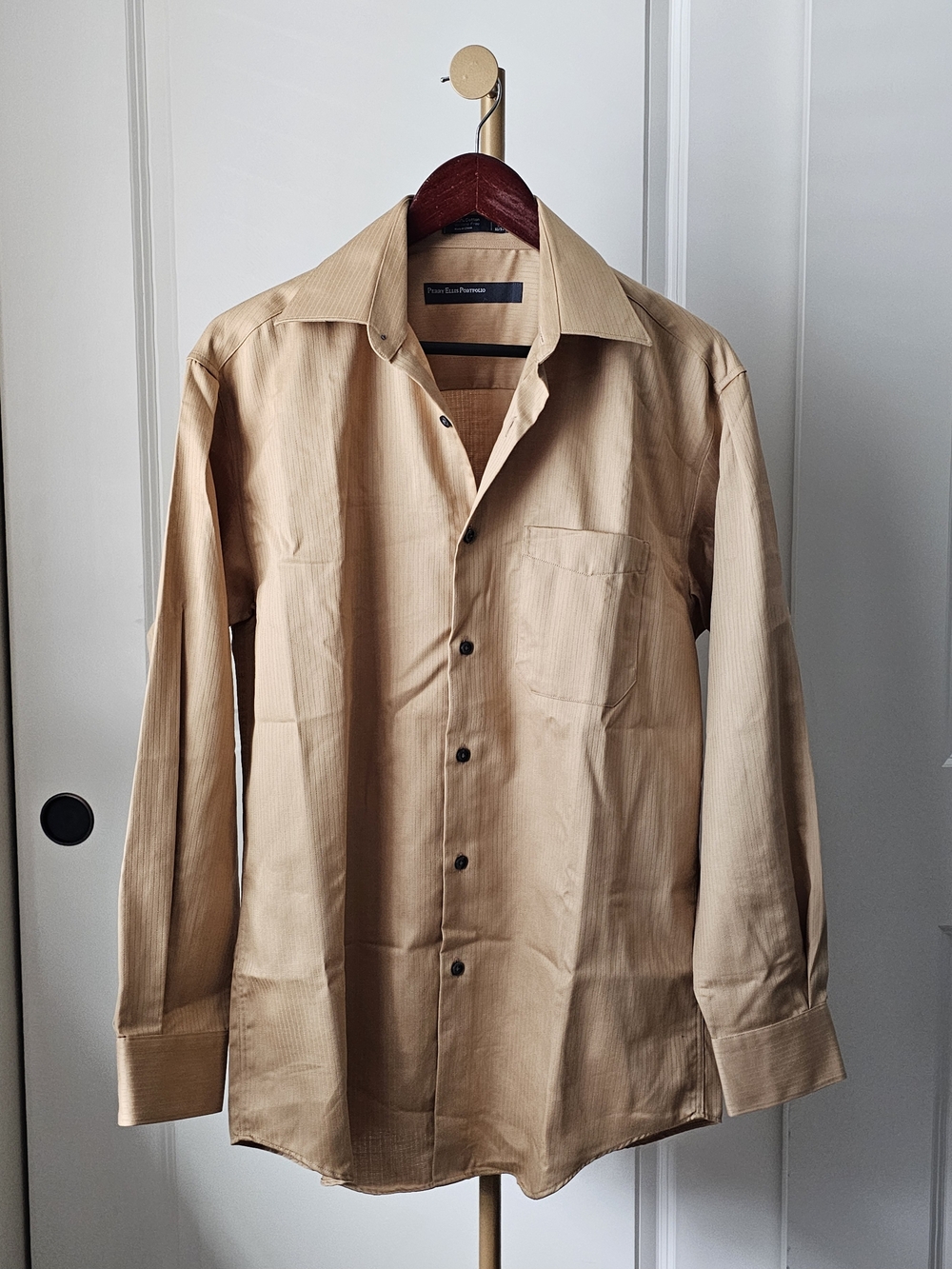 Perry Ellis Portfolio 100% Cotton Beige Button-Up Dress Shirt Size M